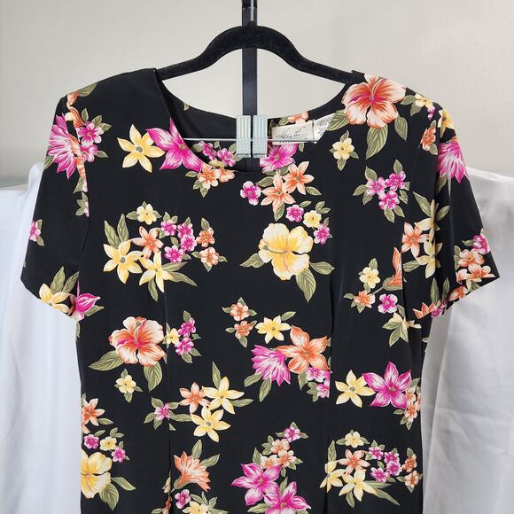 Kathie Lee Vintage Maxi Shift Dress Round Neck Short Sleeve Floral Size Large - Picture 3 of 12